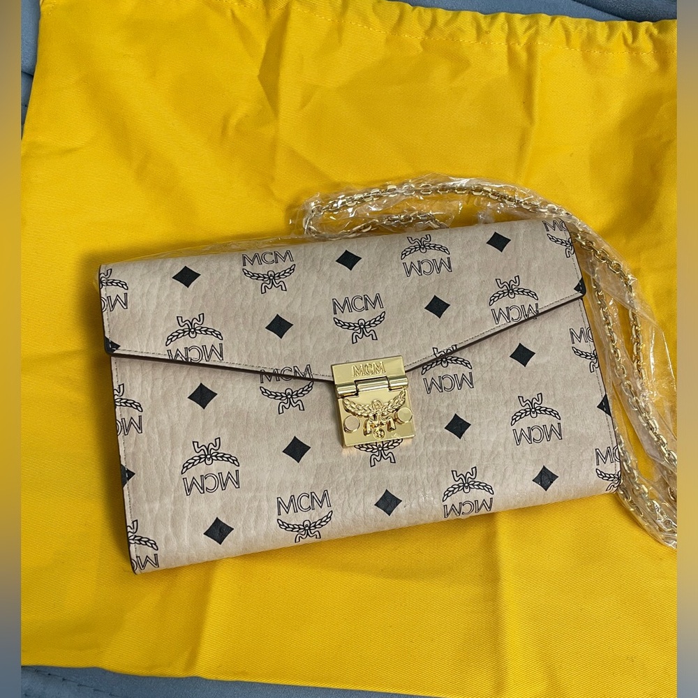 MCM New Patricia Logo Visetos Monogram Soft beige & Black Crossbody Bag - Picture 1 of 7